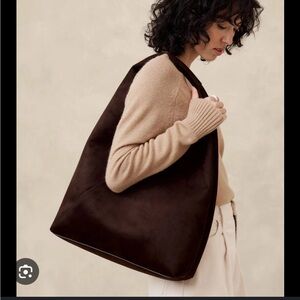 Banana Republic Vegan Leather Slouchy Tote chocolate suede